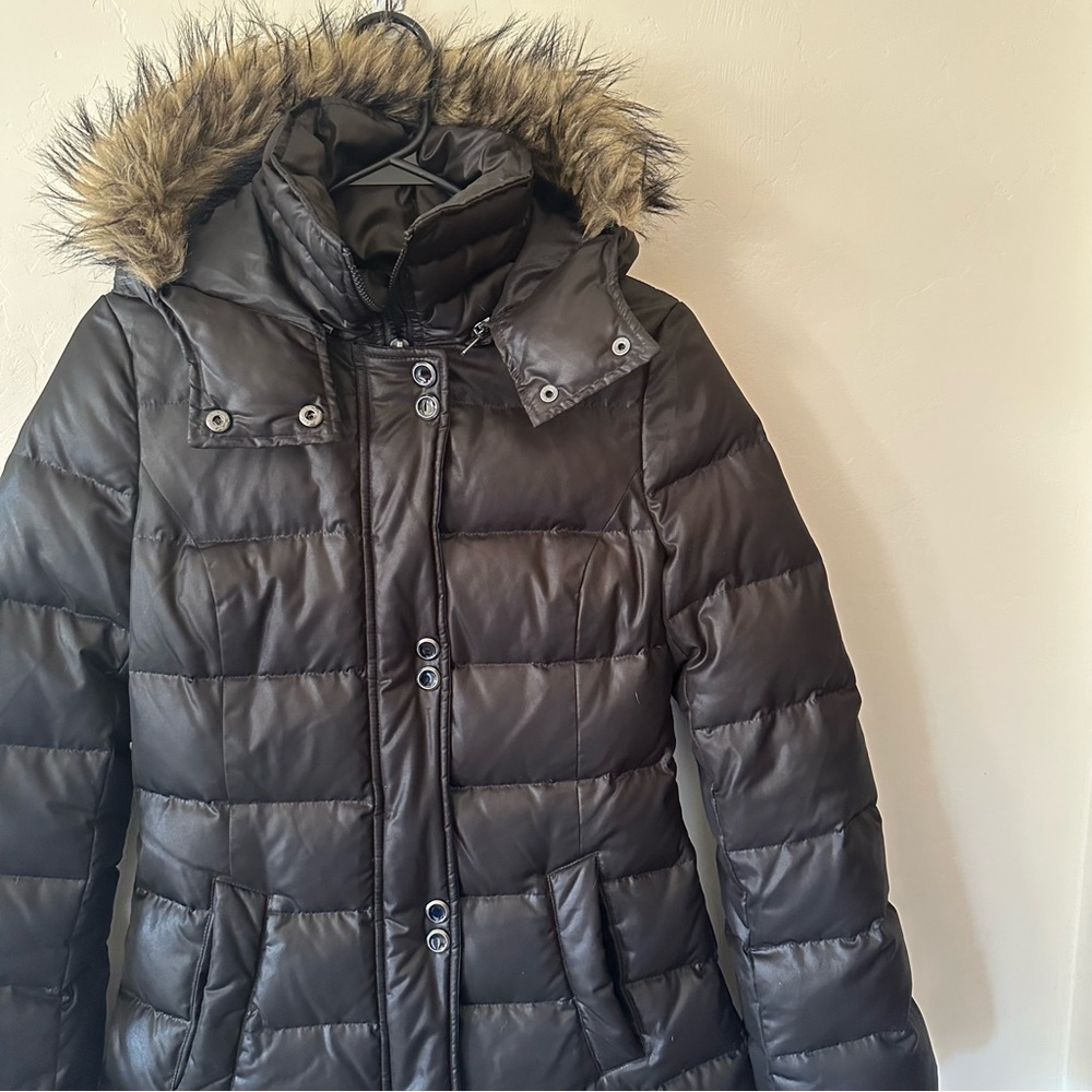 Soia & Kyo Down Puffer Coat Black Fur Hood